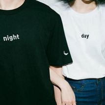 Couples Short-Sleeved Print T-Shirt Black - One Size
