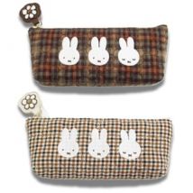 Marimocraft - Miffy Quilted Checkered Slim Multi-Use Organizer Bag / Makeup Pouch Ivory - W205×H75×D30mm