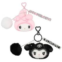 My Melody / Kuromi Fluffy Ball & Rhinestone Alphabet Tag Key Chain (Twin Idol Series) Kuromi - One Size