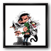 Tableau Gaston Lagaffe - Gaston et ses animaux - 80 x 80 cm - Caisse américaine noire - L'Art de la BD - 9ème Store