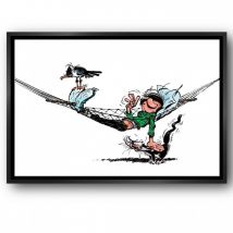 Tableau Gaston Lagaffe - Gaston dans son hamac - 75 x 45 cm - Caisse américaine noire - L'Art de la BD - 9ème Store