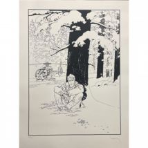 Sérigraphie Largo Winch - Assis dans la neige - Version N&B - Paradiffusion - 9ème Store