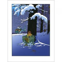 Sérigraphie Largo Winch - Assis dans la neige - Hélicoptère vert - Paradiffusion - 9ème Store