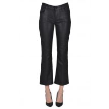 Coated effect bootcut jeans