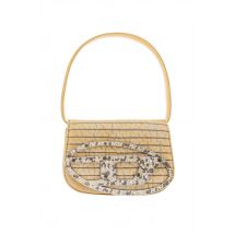 Jewel designer logo buckle denim bag