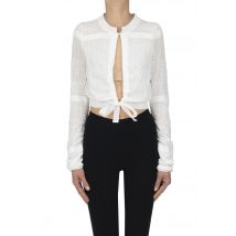 Cropped cut-out knit cardigan