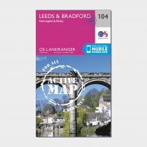 Ordnance Survey Landranger Active 104 Leeds & Bradford, Harrogate & Ilkley Map With Digital Version - Pink, Pink