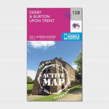 Ordnance Survey Landranger Active 128 Derby & Burton Upon Trent Map With Digital Version - Pink, Pink