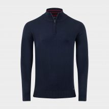 Weird Fish Men's Frederick 1/4 Zip Fine Knit Jumper, Blue