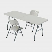 Home vida 6ft Folding Table & Set of 2 Folding Chairs, White