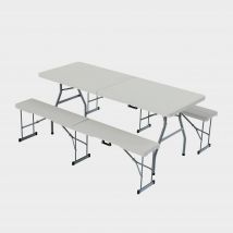 Home vida 6ft Folding Table & Set of 2 Folding Benches, White