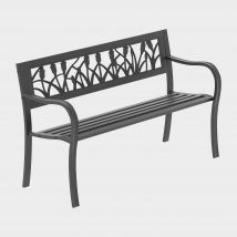 Garden vida 3 Seater Steel Garden Bench, Tulip Style, Black