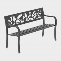 Garden vida 3 Seater Steel Garden Bench, Rose Style, Black
