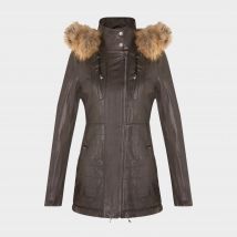 Infinity Leather Women's Slim Fit Leather Hooded Leather Parka Jacket, Brown