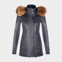 Infinity Leather Women's Slim Fit Leather Hooded Leather Parka Jacket, Navy