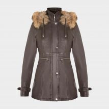 Infinity Leather Women's Warm Leather Hooded Parka Jacket, Brown