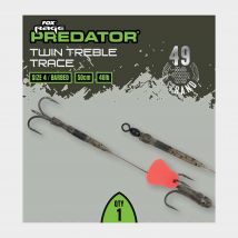 Fox rage Predator Twin Treble Trace 52cm Size 4 Barbed, Multi Coloured