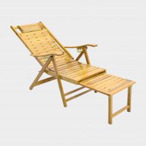 Breeins Bamboo Foldable Recliner Lounge Chair with Retractable Footrest, Brown