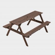 Breeins Rectangle Wood Picnic Table and Built-in Garden Bench Set, Brown