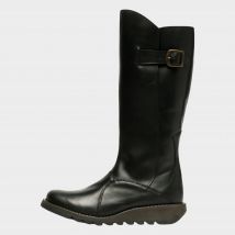 fly london Women's Mol 2 Leather Wedge Heel Knee High Zip Up Boots, Black