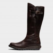 fly london Women's Mol 2 Leather Wedge Heel Knee High Zip Up Boots, Brown