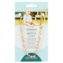 AMBEROS Natur Bernsteinkette mit Edelsteinen Baroque Lemon Quartz Pink Jade