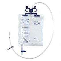 GHC sac à urine CAREFLOW 2l 110cm avec écoulement avec valve de retour support intégré