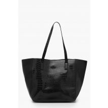 Tote Bag Oversize En Similicuir Effet Croco - Noir - One Size, Noir