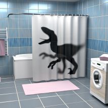 Dinosaurier Silhouette Duschvorhang - 180 x 200 cm Badewannen-Vorhang aus Polyester, 12 Haken zum Aufhängen, Anti-Schimmel und Wasserabweisend