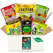 Vegan Nudelstraße Box mit Instant-Nudeln inkl. Essstäbchen - Vegane Gerichte mit Vegan-Label, geprüfte E-Nummern - Mix aus 8 Veggie Ramen Nudelsuppen aus Japan, Korea, Thailand - Vegetarische Food Box