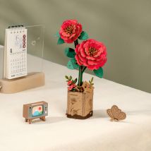 Dekoratives Holzblumen-Puzzle mit roter Kamelie – eleganter Deko-Akzent, handgefertigt mit aufwendigen Details für charmante Präsentation