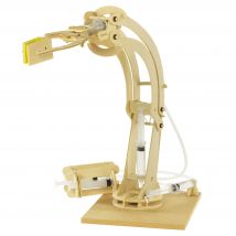 Hydraulischer Roboter-Arm Bausatz - Set aus Holz, über 50 Einzelteile, Wasserbetrieb ohne Strom - Holzbausatz, bis zu 73cm hoch und bis zu 49cm lang