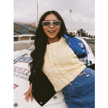 roxy | Chloe Kim Cropped Cable - Camisola de malha entrançada de gola redonda para mulher - Amarelo - M