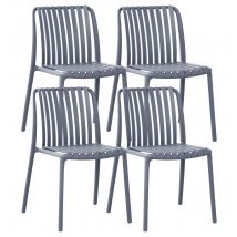 Set 4 Sedie In Polipropilene e Fibra Di Vetro Sedia Cucina Trattamento Uv Antiscolorimento Giardino Interno Esterno Moderne Robuste Resistenti Seduta Terrazzo Soggiorno Bar Ristorante Impilabili Maya-Grigio