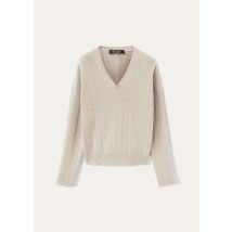 Loro Piana - Cervatto V Neck Sweater Baby Cash Gg 8, Woman, Ivory Lace Melange/Nutmeg See Melange, Size: 42