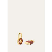 Loro Piana - Leather Covered Charm Earrings Rounded Calf, Woman, Deep Kummel/Jewel Sun Gold, Size: NR