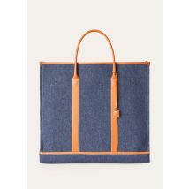 Loro Piana - Beam Tote Large Denim Flower Rounded Calf, Man, SURGE BLUE/ WHEAT BRAN/ANTQ SLVR, Size: NR