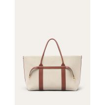 Loro Piana - Ghiera Shopper Large Natural Canvas Rounded Calf, Woman, Natural/Caramel Sugar/Sun Gold, Size: NR