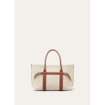 Loro Piana - Ghiera Shopper Small Natural Canvas Rounded Calf, Frau, Natural/Caramel Sugar/Sun Gold, Größe: NR