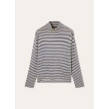 Loro Piana - Cremia Mock Neck T-shirt Ls Narrow Stripe, Homme, Nougat/Navy Fancy, Taille: XL