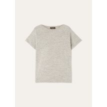 Loro Piana - Luino Boat Neck T-shirt Mottled Cotton Linen, Woman, Pebble Gray, Size: L