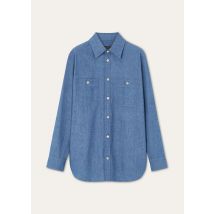 Loro Piana - Wayne Shirt Okayama Chambray, Woman, Aquifer Melange, Size: 36