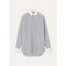 Loro Piana - Thea Penny Bar Collar Shirt Tela Shappe Stripes, Woman, Pale White/Prussian Blue, Size: 44