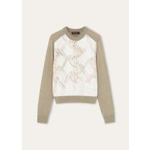 Loro Piana - Punto Pablo Cashmere Crewneck Sw. Cash Silk Gg 14, Woman, Beige/White, Size: 38