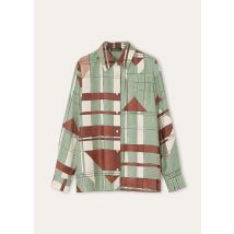 Loro Piana - Clarissa Shirt Clan Collage Silk Twill, Woman, Mocha Mousse/Barley Grass, Size: 40