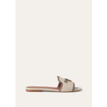 Loro Piana - Summer Charms Flat Mule Natural Canvas & Calf, Woman, Natural/Almond Tree, Size: 37,5