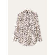Loro Piana - Thea Korean Collar Shirt Piot Fireworks Linen, Woman, White/Cherry Wine, Size: 42