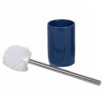 Gerimport Toiletborstel - Met Houder - Blauw Met Zilver - Rvs En Keramiek