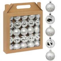 Feeric Christmas Gedecoreerde Kerstballen -25x - 6cm - Zilver/wit