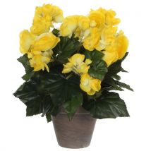 Mica Decorations Kunstplant - Begonia - Geel - 30 Cm - Grijze Pot